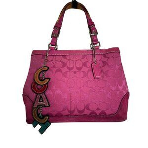Coach Y2K Hot Pink Signature Canvas Shoulder Bag Satchel + Spellout Charm 6830